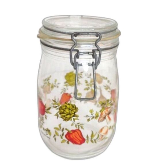 Vintage Arc Spice Of Life Glass Mushrooms and Vegetable Jar Canister 1 L France - Picture 3 of 15